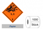 Gefahrzettel 100x100 Papier - Gefahrgutklasse 1.1 