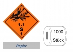 Gefahrzettel 100x100 Papier - Gefahrgutklasse 1.1 S 