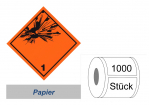 Gefahrzettel 100x100 Papier - Gefahrgutklasse 1  