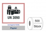 Label UN 3090 "Lithium-Metall-Batterien" klein / ohne Telefonnummer 