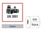 Label UN 3091 "Lithium-Metall-Batterien" ohne Telefonnummer 
