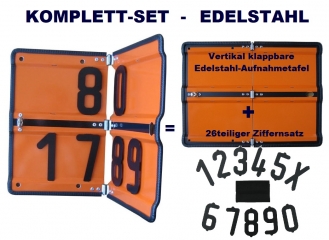 Ziffern-Klapp-Warntafel-SET Edelstahl, vertikal klappbar 