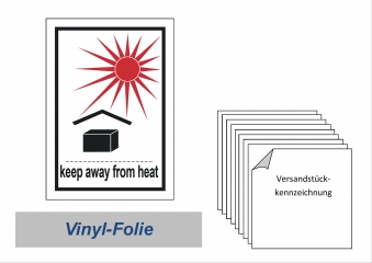 Label "Vor Sonne + Wärme schützen" 