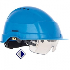 Schutzhelm mit integrierter Schutzbrille DIN EN 397 und EN 166 / blau 