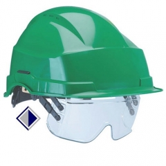 Schutzhelm mit integrierter Schutzbrille DIN EN 397 und EN 166 / grün 