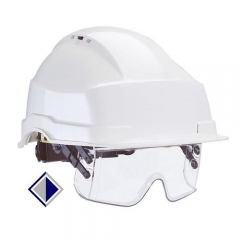 Schutzhelm mit integrierter Schutzbrille DIN EN 397 und EN 166 / weiß 