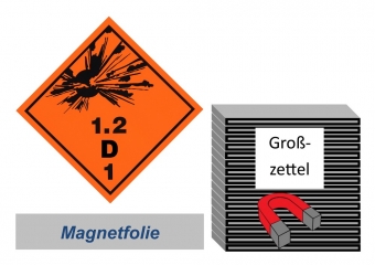 Grosszettel 250x250 magnetisch - Gefahrgutklasse 1.2 D 