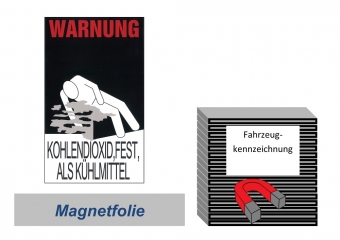 Warnkennzeichnung Kühlmittel "Kohlendioxid" auf Magnetfolie 