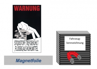 Warnkennzeichnung Kühlmittel "Stickstoff" auf Magnetfolie 