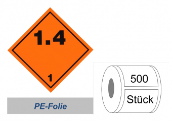 Gefahrzettel 100x100 PE-Folie - Gefahrgutklasse 1.4 