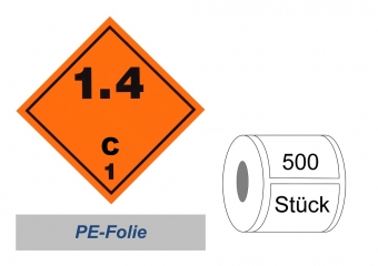 Gefahrzettel 100x100 PE-Folie - Gefahrgutklasse 1.4 C  