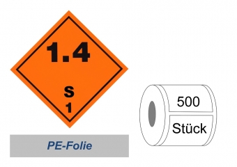 Gefahrzettel 100x100 PE-Folie - Gefahrgutklasse 1.4 S 