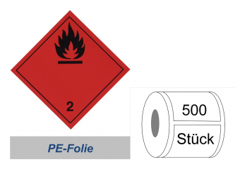 Gefahrzettel 100x100 PE-Folie - Gefahrgutklasse 2.1 