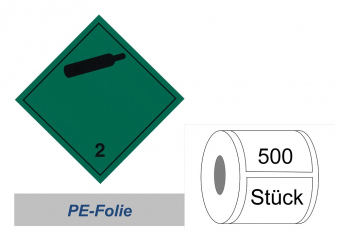 Gefahrzettel 100x100 PE-Folie - Gefahrgutklasse 2.2 