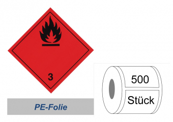 Gefahrzettel 100x100 PE-Folie - Gefahrgutklasse 3 
