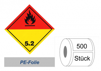 Gefahrzettel 100x100 PE-Folie - Gefahrgutklasse 5.2 