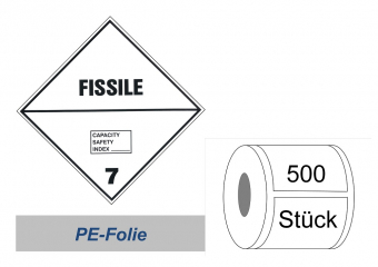 Gefahrzettel 100x100 PE-Folie - Gefahrgutklasse 7E spaltbar 
