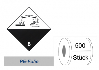 Gefahrzettel 100x100 PE-Folie - Gefahrgutklasse 8 