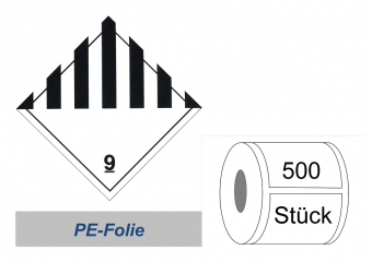 Gefahrzettel 100x100 PE-Folie - Gefahrgutklasse 9 