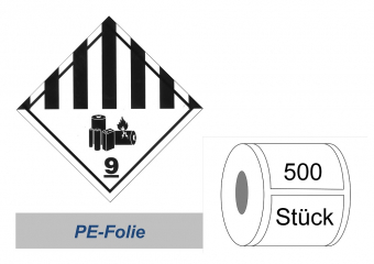 Gefahrzettel 100x100 PE-Folie - Gefahrgutklasse 9A Lithium 