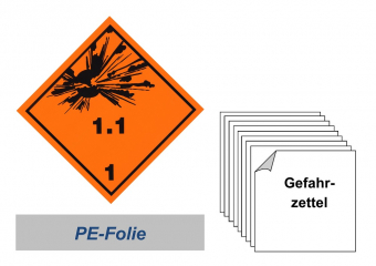 Gefahrzettel 100x100 PE-Folie - Gefahrgutklasse 1.1 