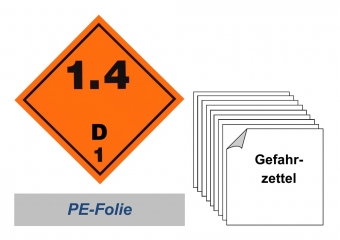 Gefahrzettel 100x100 PE-Folie - Gefahrgutklasse 1.4 D 