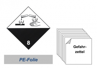 Gefahrzettel 100x100 PE-Folie - Gefahrgutklasse 8 