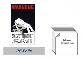 Warnkennzeichnung Kühlmittel "Stickstoff" auf PE-Folie 