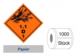 Gefahrzettel 100x100 Papier - Gefahrgutklasse 1.1 D 