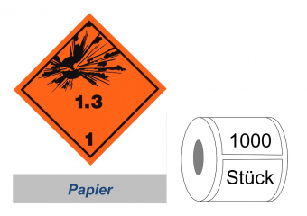 Gefahrzettel 100x100 Papier - Gefahrgutklasse 1.3 