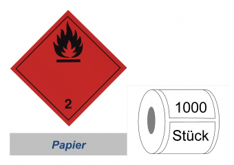 Gefahrzettel 100x100 Papier - Gefahrgutklasse 2.1 