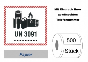 Label UN 3091 "Lithium-Metall-Batterien" 
