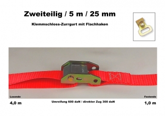 Klemmschloss-Zurrgurt 2-25mm / 5,0 m Flachhaken (1,0/4,0)  