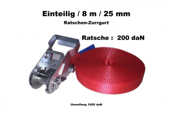 Ratschen-Zurrgurt 1- 25mm / 8m einteilig / 200 daN 