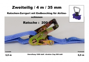Ratschen-Zurrgurt 2- 35mm / 4m Zurrschiene (0,5/3,5) / 200 daN 