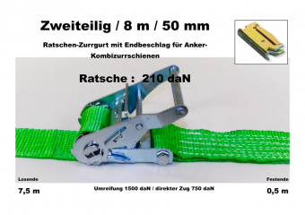 Ratschen-Zurrgurt 50mm / 8m (0,5/7,5) / 210 daN 