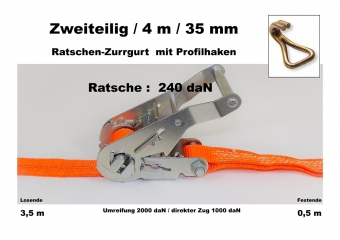 Ratschen-Zurrgurt 2- 35mm / 4m Profilhaken (0,5/3,5) / 240 daN 