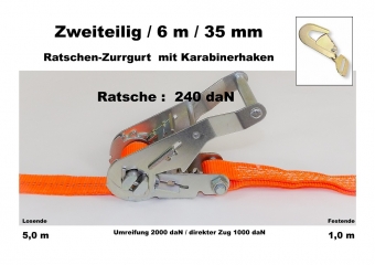 Ratschen-Zurrgurt 2- 35mm / 6m Karabinerhaken (1,0/5,0) / 240 daN 