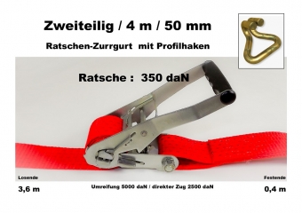 Ratschen-Zurrgurt 50mm / 4m Profilhaken (0,4/3,6) / 350 daN 