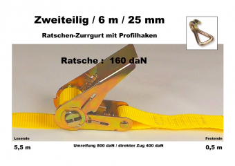 Ratschen-Zurrgurt 2- 25mm / 6m Profilhaken (0,5/5,5) / 160 daN 