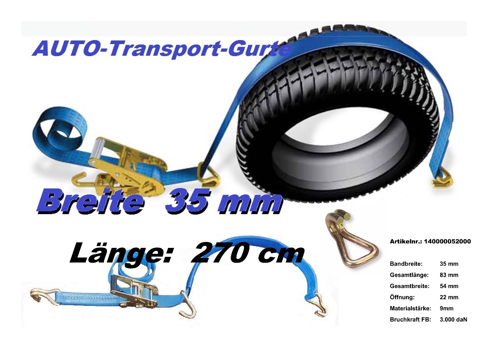 Autotransport Spanngurt 2 t 35 mm x 2,90 m blau + Quergurt + Oberes S,  10,95 €