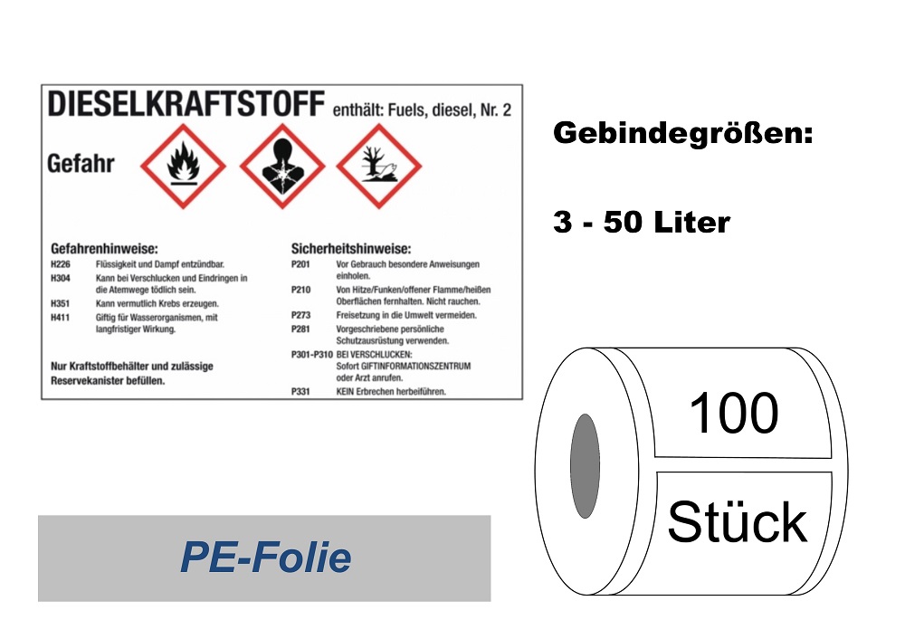 Berndt Gefahrgutausrüstung  GHS-Kennzeichnung Dieselkraftstoff 105x74